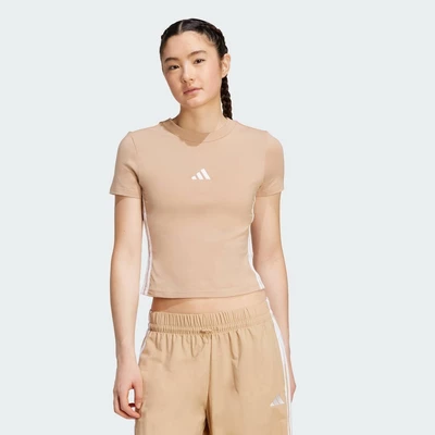 adidas Lifestyle Essentials 3-Stripes Slim Baby Tee Women Brown JX7588