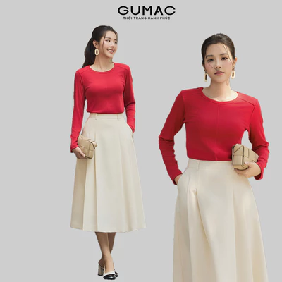 Áo thun nữ GUMAC tay dài form ôm may viền thun gân mịn co giãn ATF12028