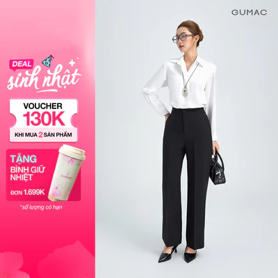 Quần Tây Nữ GUMAC Ống Rộng Form Cơ Bản Lưng Có Con Đỉa Tôn Dáng Hiện Đại LQG0110 - LQG0412 