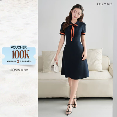 Đầm Chữ A Nữ GUMAC Váy Công Sở Phối Nơ Cổ Tôn Dáng Vải Tuyết Mưa Cao Cấp Bigsize Đi Chơi Dạo Phố LDE0614