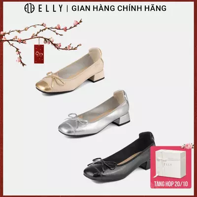Giày búp bê nữ ELLY EGM221 da microfiber gót 3cm thanh lịch cao cấp