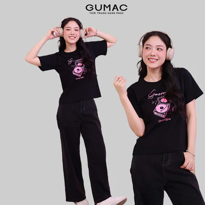 Áo thun nữ Gmorning - GUMAC cổ trong tay ngắn in art  YATF11028