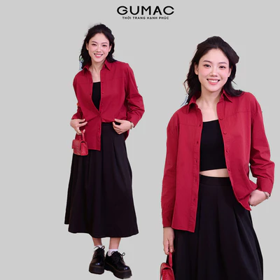 Áo Sơ Mi Nữ Tay Dài GUMAC - Gmorning Form Suông Rộng Rã Xéo Thêu GMOR Kate Ford Mềm Mát Trẻ Trung YAF11011