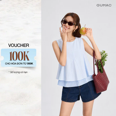 Áo Kiểu Nữ GUMAC - Gmorning Không Tay Cổ Tròn Form Suông Xòe Lai Xếp Ly YAG09146
