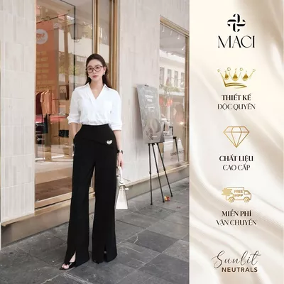Quần Suông Xẻ Tà Vạt Yếm Cách Điệu Chất Liệu Chéo Ý Cao Cấp MACI MCQQTDE0156 Thời Trang Nữ Thiết Kế Độc Quyền