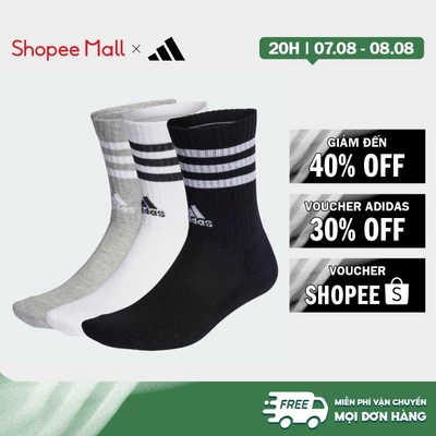 [Duy nhất 8.8 - VOUCHER 30%]adidas Phong cách sống & Bóng rổ Bộ 3 Đôi Tất Cổ Cao Lót Đệm 3 Sọc Unisex Xám IC1323