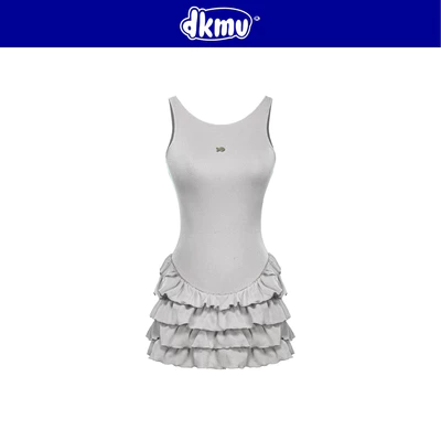 Váy hở lưng đan dây ôm dáng DKMV có quần trong dáng ngắn xòe xếp tầng xinh màu xám Twinkle Dress | K-D7-X