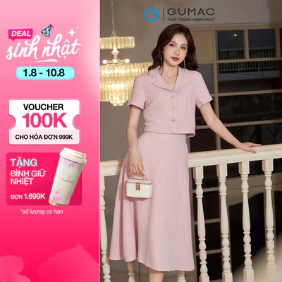 Set lẻ Áo lửng cổ danton AF01067 - Chân váy nữ GUMAC xòe vải bố VF01068