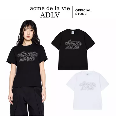 Áo thun ADLV nữ Woman Cubic Layer Logo dáng classic màu Đen/Trắng - Hàng chính hãng