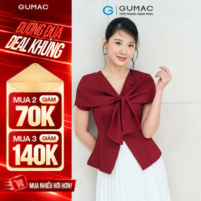Áo Peplum Nữ GUMAC 1 Lớp Cổ V Hẹp Tay Ngắn Dáng Suông Phối Vạt Đắp Chéo Nẹp Lai Thanh Lịch AF12001