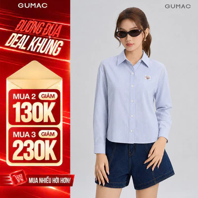 Áo Sơ Mi Nữ Gmorning - GUMAC Form Boxy Tay Dài Phối Hình Thêu Thanh Lịch Nổi Bật YAG06045