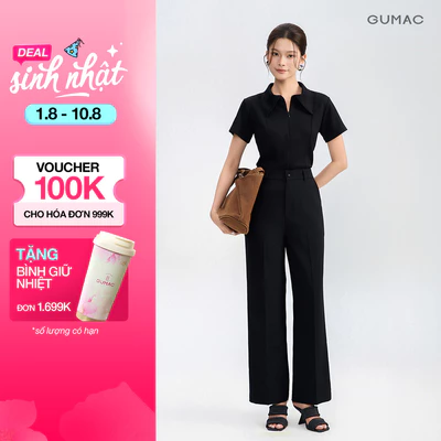 Quần Tây Nữ GUMAC Dáng Suông Đính Nút Bọc Mắt Cáo Có May Túi Xéo Hai Bên Chất Liệu Thoáng Mát QG05055 - LQG08048
