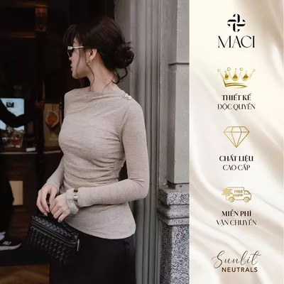Áo Len Tằm Thiết Kế Nhún Eo Lệch Màu Be Nude MACI MCAADBE0259 Thời Trang Nữ Thiết Kế Độc Quyền