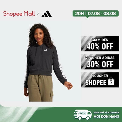 [Duy nhất 8.8 - VOUCHER 30%]adidas Lifestyle Essentials 3-Stripes French Terry Full-Zip Hoodie Women Black JE0052