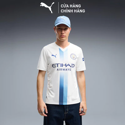 Áo Thun Đá Bóng PUMA Nam MCFC Third Jersey Replica White-Blazing Blue Màu Trắng