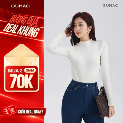 Áo Thun Nữ Dài Tay GUMAC Form Slim Cổ Cao Ôm Vừa Tôn Dáng Chất Liệu Mềm Mịn LATG09038