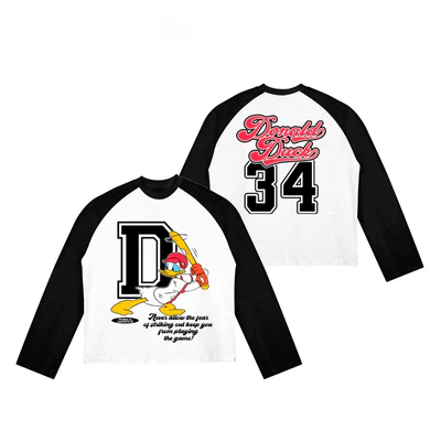 TheGlam CHÍNH HÃNG - Áo Thun Tay Dài Raglan UNISEX "Donald Duck 34" Form Boxy Màu Trắng/Đen - TS05-04