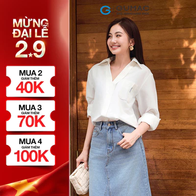 Áo sơ mi nữ Gmorning - GUMAC tay dài cổ tim xẻ V có túi phía trước có túi YAF12091