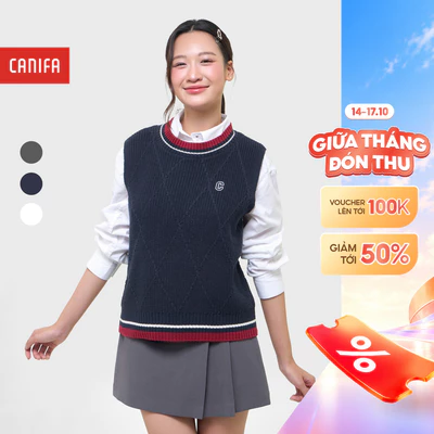 Áo len gilet nữ CANIFA không tay dệt trám 6TE25W005