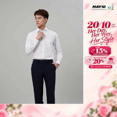 Áo sơ mi nam trắng dài tay May 10 màu AT049 dáng suông