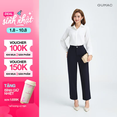 [NHẬP MÃ AFF3A5 GIẢM 60K] Quần Tây Nữ Ống Đứng 91cm GUMAC Quần Baggy Công Sở Lưng Cao Cài Khuy Chất Tuyết Mưa LQE0819
