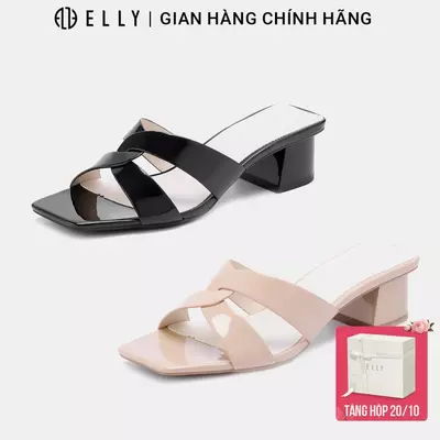 Dép cao gót nữ ELLY EG277 mũi vuông quai đan chéo sang trọng