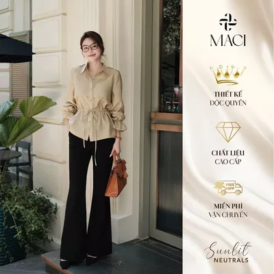 Áo Sơ Mi Thô Tằm Dây Rút Eo Tay Bo Chun Thanh Lịch MACI MCASMBE0180 Thời Trang Nữ Thiết Kế Độc Quyền