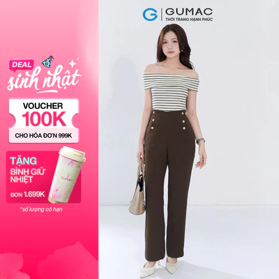 Quần Tây Nữ GUMAC Ống Suông Lưng Liền Đính Nút Trang Trí Tinh Tế Sang Trọng QF05028