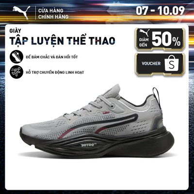 Giày Tập Luyện PUMA Unisex PWR NITRO SQD 2 Gray Echo-Black-Ruby Shimmer-White Màu Xám