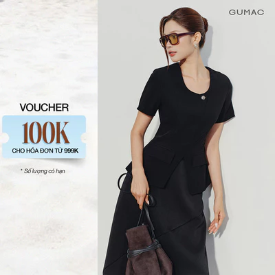 [VOUCHER 22%] Áo Peplum Nữ GUMAC Cổ Tròn Tay Ngắn Chiết Eo Đính Nút Thanh Lịch Tinh Tế Công Sở AG07005