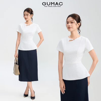 Áo Kiểu Nữ GUMAC Peplum Cut Out Cổ Đính Nút Kim Loại Thanh Lịch AG05029