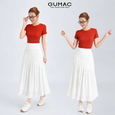 Chân Váy Midi Nữ Gmorning - GUMAC Form A Xòe Rã Xéo Phối Bèo Mềm Mại Tôn Dáng YVG07020