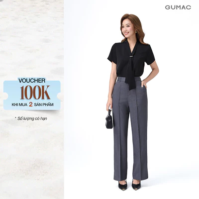 [NHẬP MÃ AFFTHAG GIẢM 99K] Quần Ống Suông Nữ 98cm GUMAC Quần Tây Công Sở Lưng Cao May Ly Chất Xược Hàn Tôn Dáng LQF0714