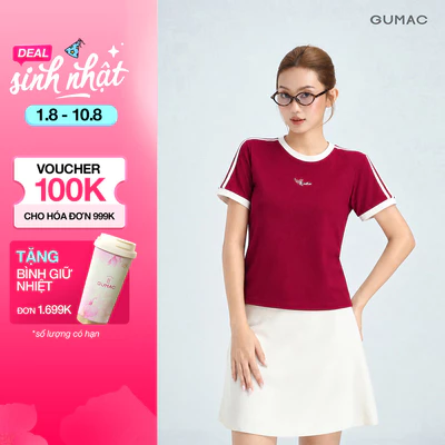 Áo Thun Nữ Gmorning - GUMAC Form Lửng Tay Ngắn Phối Sọc Cá Tính Trẻ Trung Năng Động YATG06045