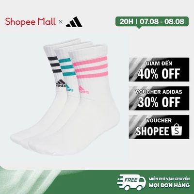 [Duy nhất 8.8 - VOUCHER 30%]adidas Phong cách sống Bộ 3 Đôi Tất Cổ Cao Lót Đệm 3 Sọc Unisex trắng JW2765