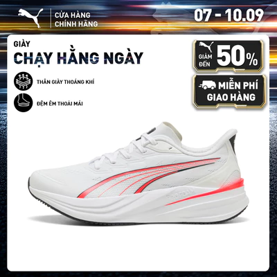 Giày Chạy Bộ PUMA Unisex Darter Pro 2 White-Ultra Red-Silver Mist-Flat Dark Gray Màu Trắng