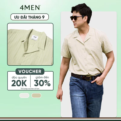Áo Sơ Mi Nam Tay Ngắn Cổ Cuban Thêu Hoạ Tiết Ngựa Form Regular 4MEN SM200 basic, thoáng mát, vải mềm, dễ mặc dễ phối