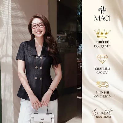 Áo Kí Giả Denim Mềm Diễu Chỉ 2 Hàng Khuy Sừng MACI MCAABXD0330 Thời Trang Nữ Thiết Kế Độc Quyền