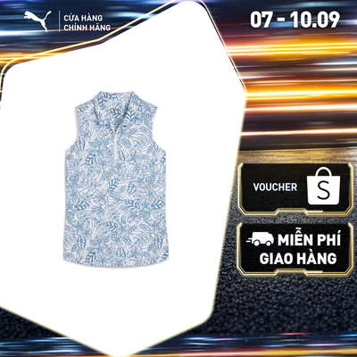 Áo Thun Thể Thao Golf PUMA Nữ W Cloudspun Leafy SL Polo White Glow-Blue Horizon Màu Trắng