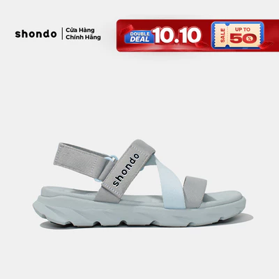 Giày Sandals Nam Nữ Shondo F6 Sport Đế Xám Phối Quai Xanh Da Trời F6S2030