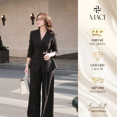Quần Suông Chiết Li Cạp Liền Chất Chéo Hàn MACI MCQQADE0218 Thời Trang Nữ Thiết Kế Độc Quyền
