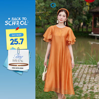 [SALE] Đầm nữ GUMAC suông thêu hoa  QPE11042 - BST Áo dài Duyên 2025