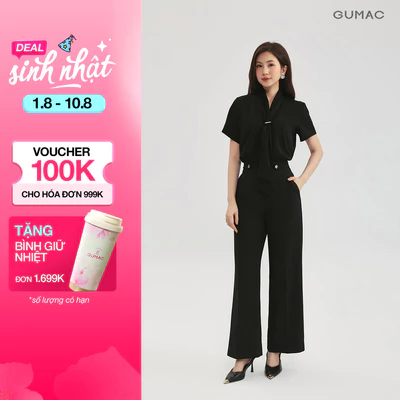 Quần Tây Nữ GUMAC Form Ống Thẳng 28cm Tôn Dáng Lưng Cao Phối Nút Kim Loại Thanh Lịch QG03020