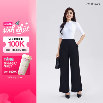Quần Ống Rộng GUMAC Lưng Liền Chiết Ben Trước Sau Hai Túi Sườn Tiện Lợi Dễ Phối Đồ LQG05066