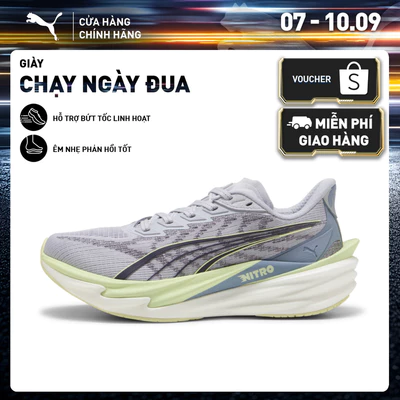 Giày Chạy Bộ PUMA Nữ Deviate NITRO 4 Wns Vibrant Silver-Apple Spritz Màu Xám