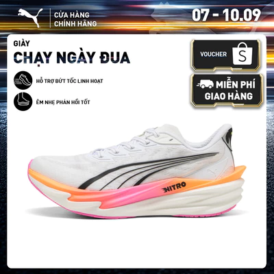 Giày Chạy Bộ PUMA Nữ Deviate NITRO 4 Wns White-Poison Pink-Glowing Red Màu Trắng