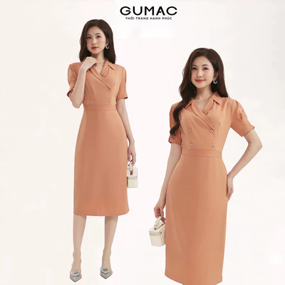 Đầm Công Sở GUMAC Dáng Bút Chì Cổ Vest Cách Điệu Thanh Lịch Sang Trọng LDG0305