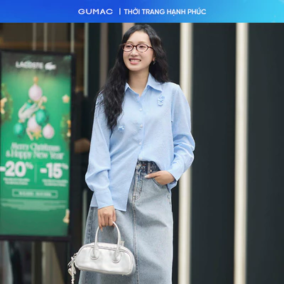 Áo sơ mi form suông rộng Gmorning - GUMAC tay dài có đính hoa ở thân trước YAF12041
