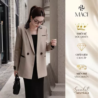 Áo Vest Phối Da Chất Chéo Ý Cao Cấp MACI MCAAVBE0257 Thời Trang Nữ Thiết Kế Độc Quyền