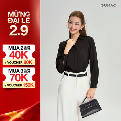 [MUA 2 GIẢM 120K] Áo Sơ Mi Nữ Tay Dài GUMAC Áo Kiểu Công Sở Lụa Trơn Basic Cơ Bản Nẹp Đôi Giấu Nút BAE00003